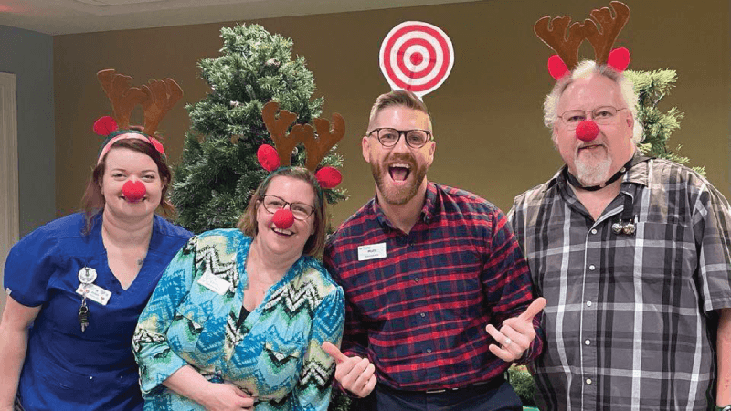 Employees in Christmas costume