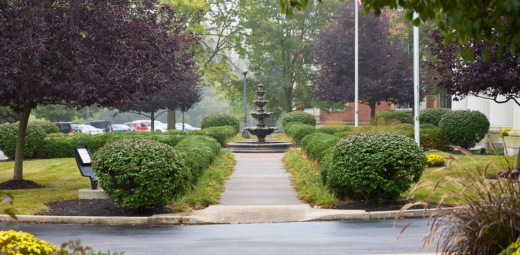 Garden fountain within park area