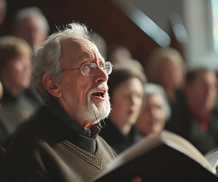 Man singing at church with choir