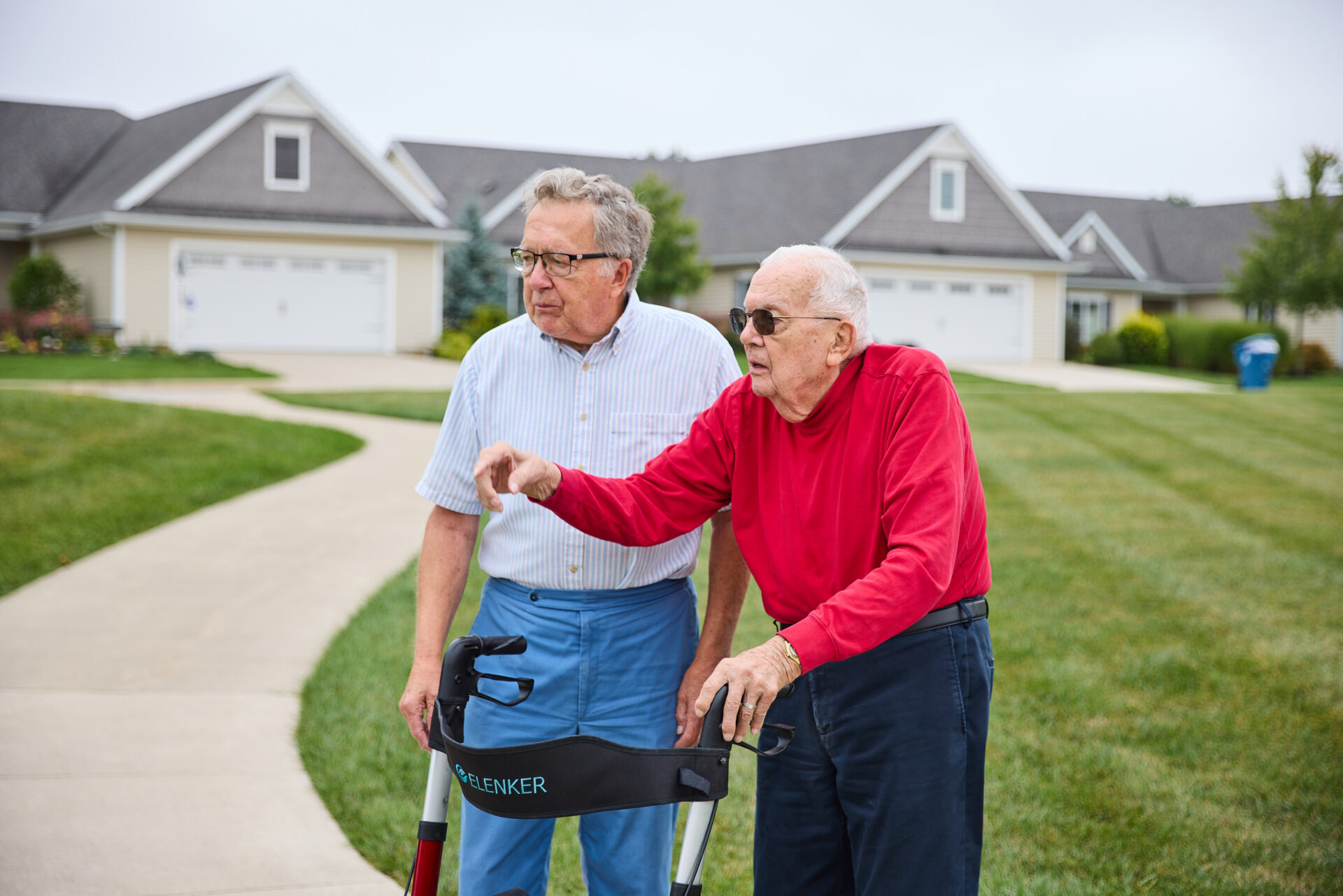 Two seniors on a walk