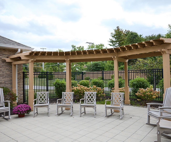 Outdoor patio with rocking chairs