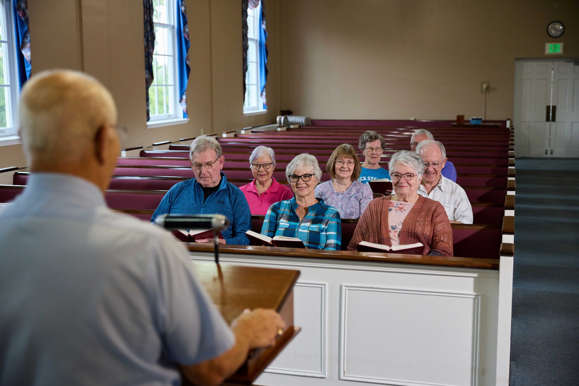 Priest and congregation during church