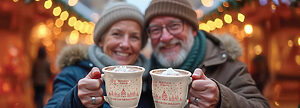 Senior's holding hot chocolate together