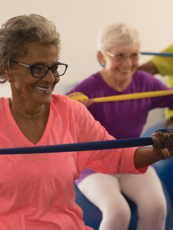 seniors using exercise bands
