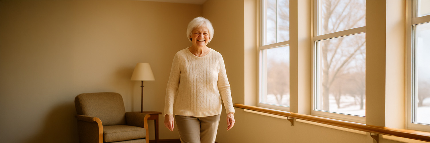senior woman standing and smiling